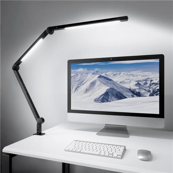 LED Desk Lamp with Clamp, Dual Light Desk Lamp with Swing Arm, 4 Color Modes
